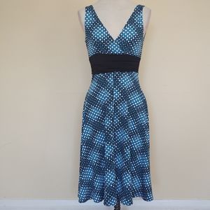 London Times Blue Sleeveless Polka Dot Dress